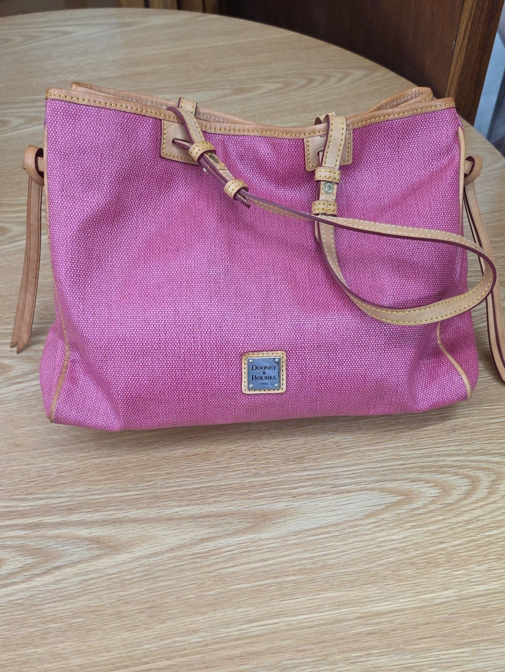 Dooney & Bourke Pink Canvas Tote with Tan Leather Trim